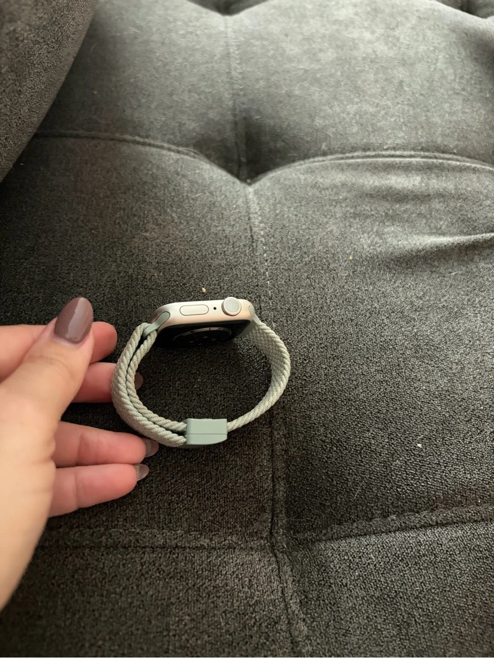 Apple Watch Series 9 with Silver Aluminum Case and Light Gray Braided Solo Loop